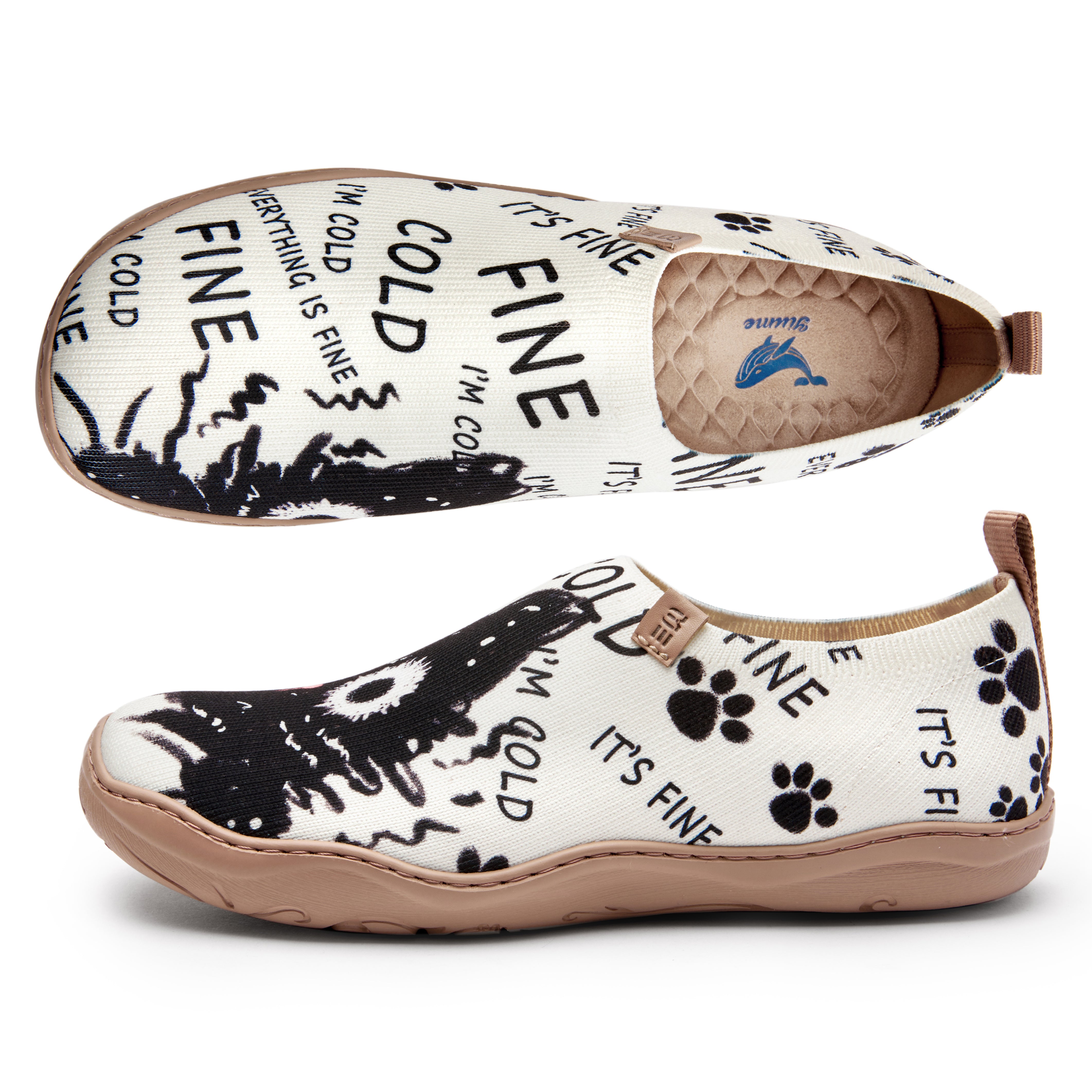 Black Cat Print Cute Women's Slip-On Shoes, 100% Polyester Textured Yarn, Painted Canvas Sneakers