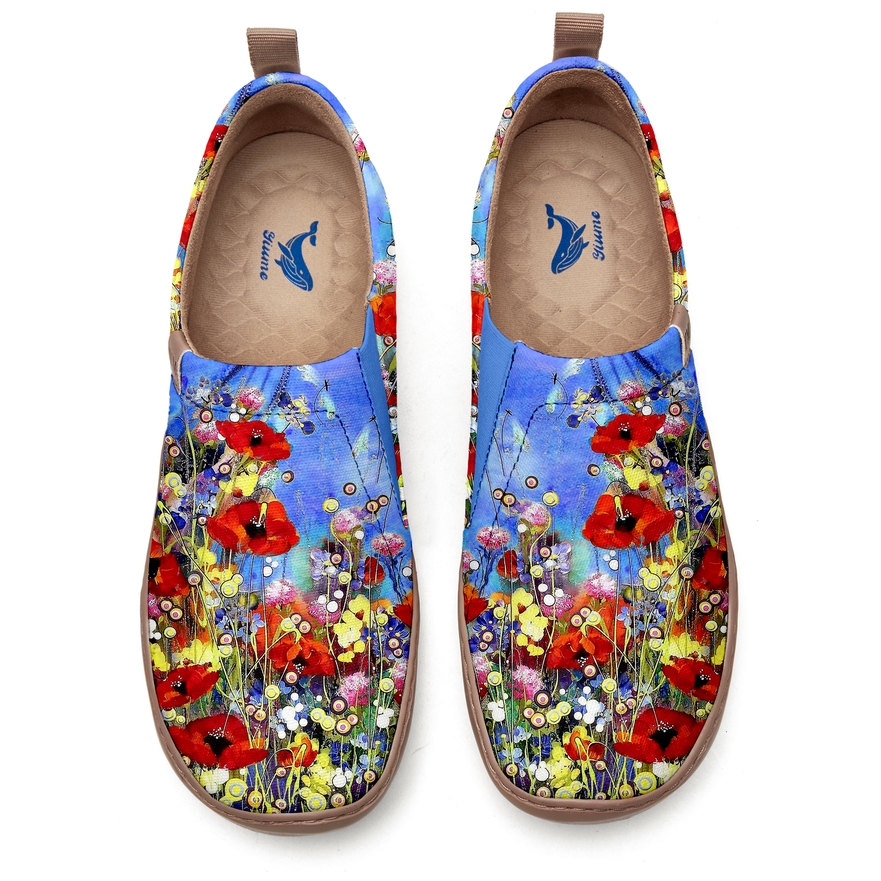 Yiume Women's Art Slip-On Casual Canvas Shoes Wildflower Whisper Blue Painted,100% Cotton