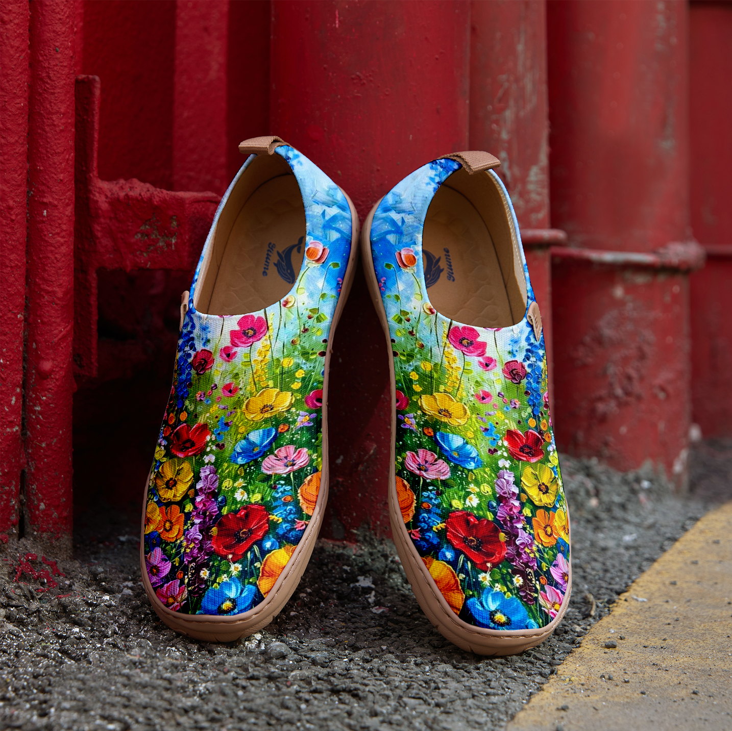 Yiume Women's Art Slip-On Shoes Comfortable Breathable Knit Casual Footwear,Colorful Oil Painting Flowers