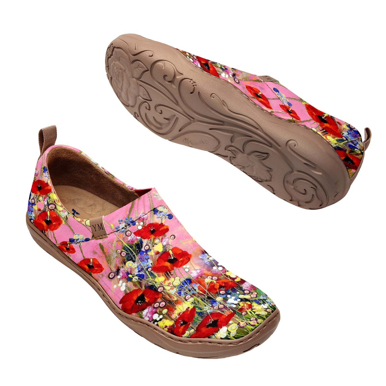 Yiume Women's Art Slip-On Casual Canvas Shoes Wildflower Whisper Pink Painted,100% Cotton