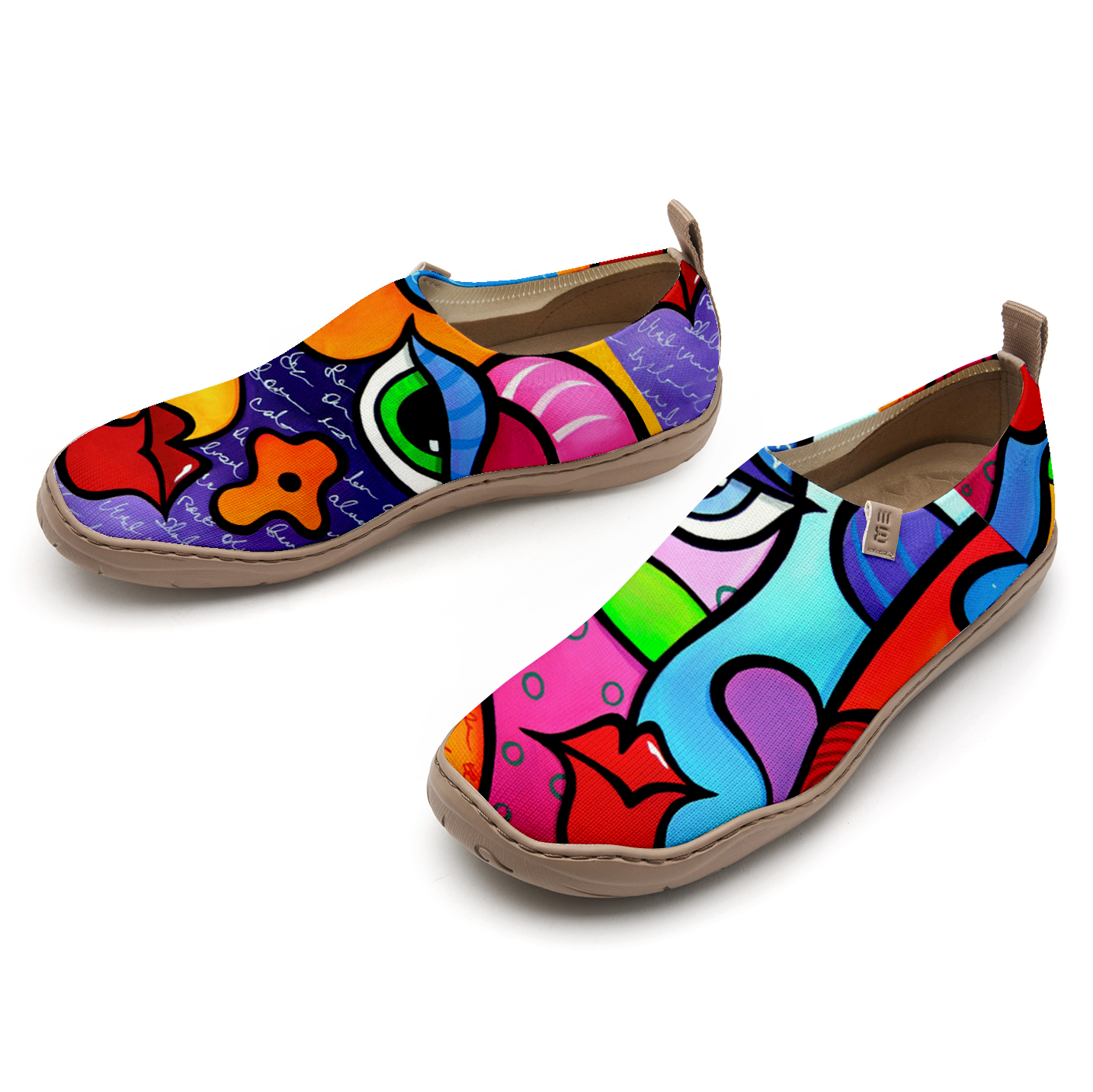 Yiume Women's Art Slip-On Shoes Comfortable Breathable Knit Casual Footwear,Colorful Abstract Face