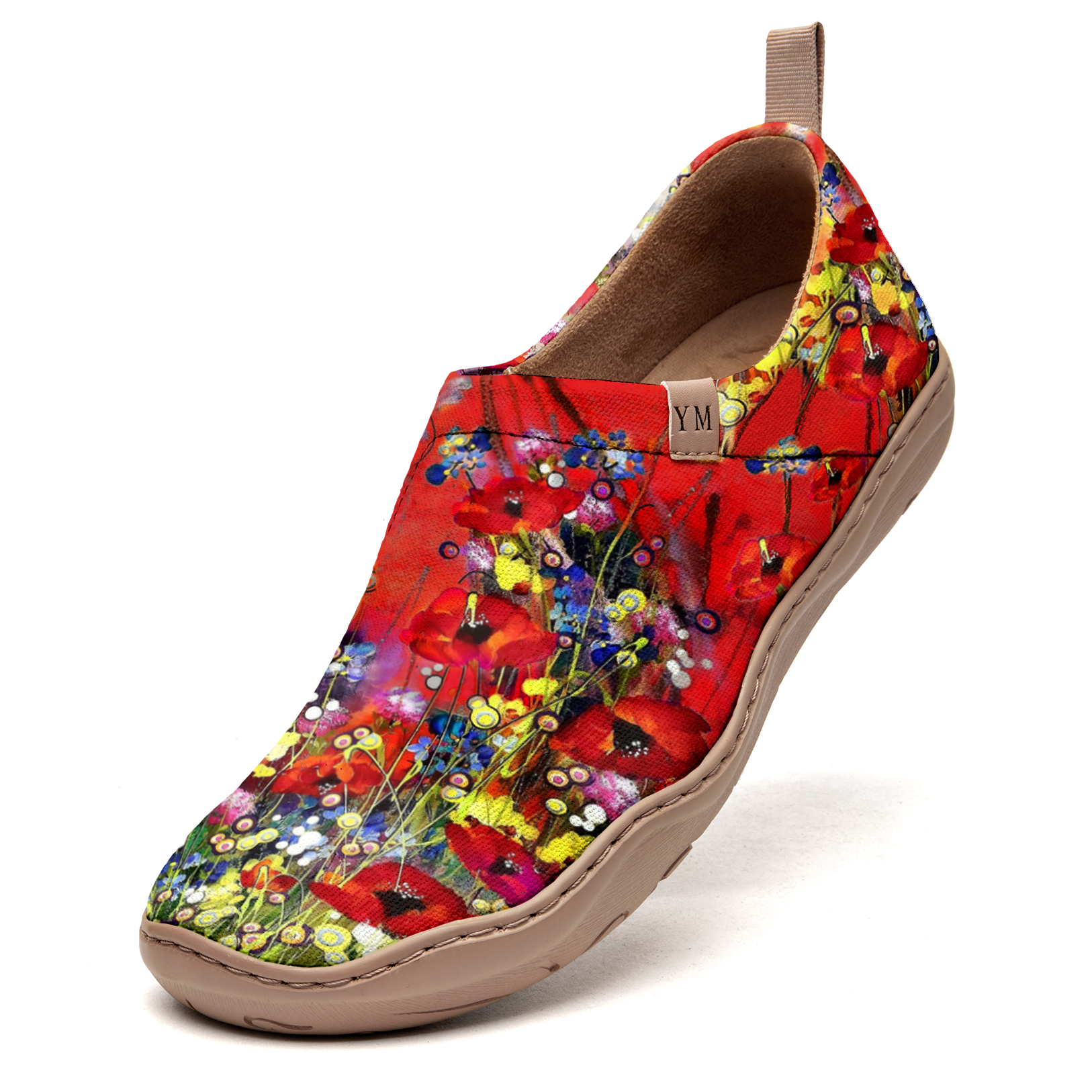 Yiume Women's Art Slip-On Casual Canvas Shoes Wildflower Whisper Red Painted,100% Cotton