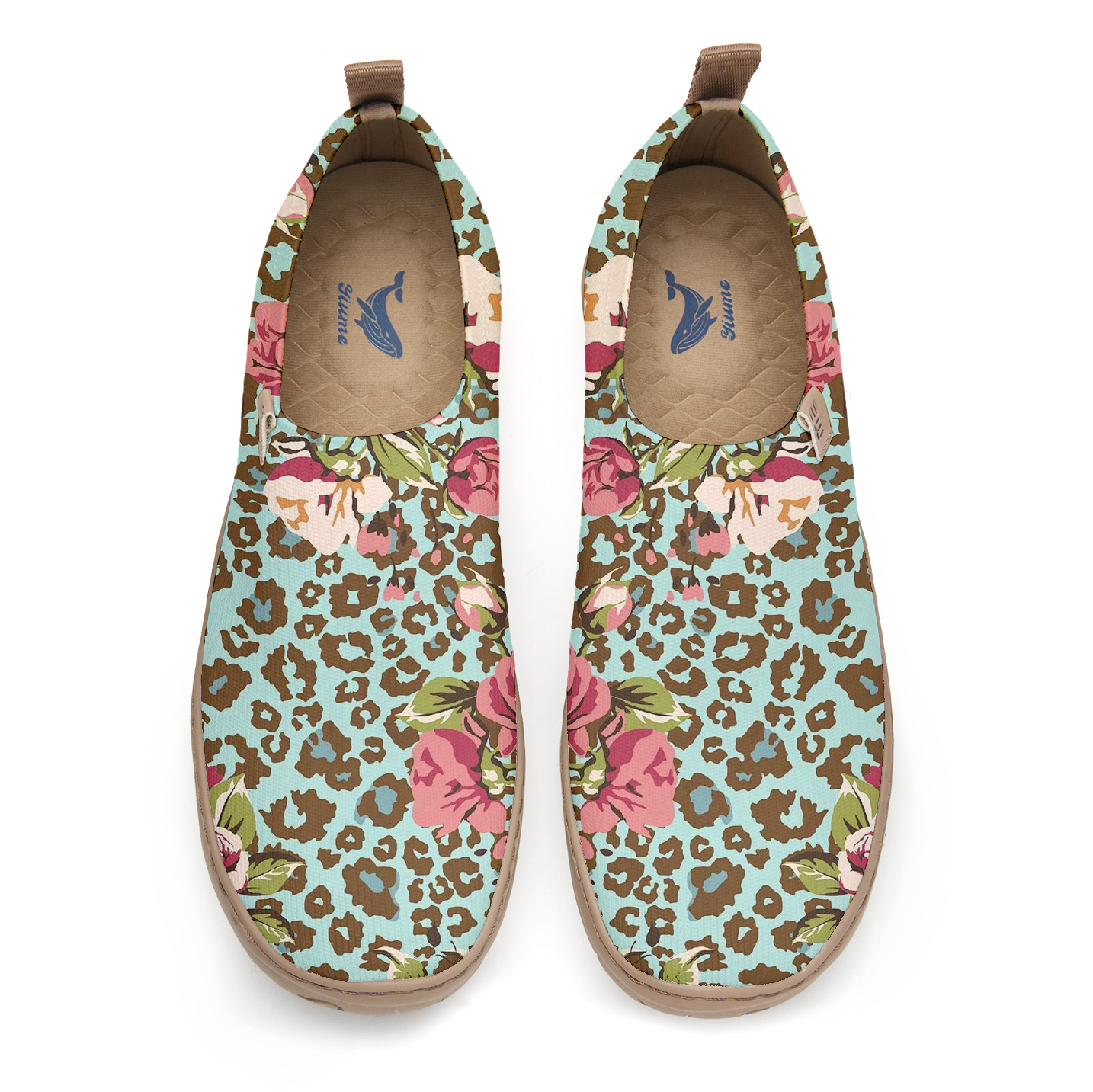 Yiume Women's Green Leopard Print Blossom Slip-On Shoes Comfortable Breathable Knit Casual Footwear Stylish Travel-Friendly Loafers