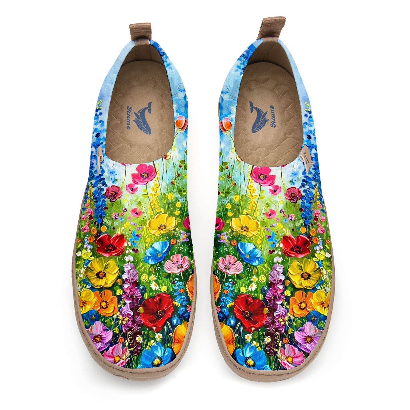 Yiume Women's Art Slip-On Shoes Comfortable Breathable Knit Casual Footwear,Colorful Oil Painting Flowers