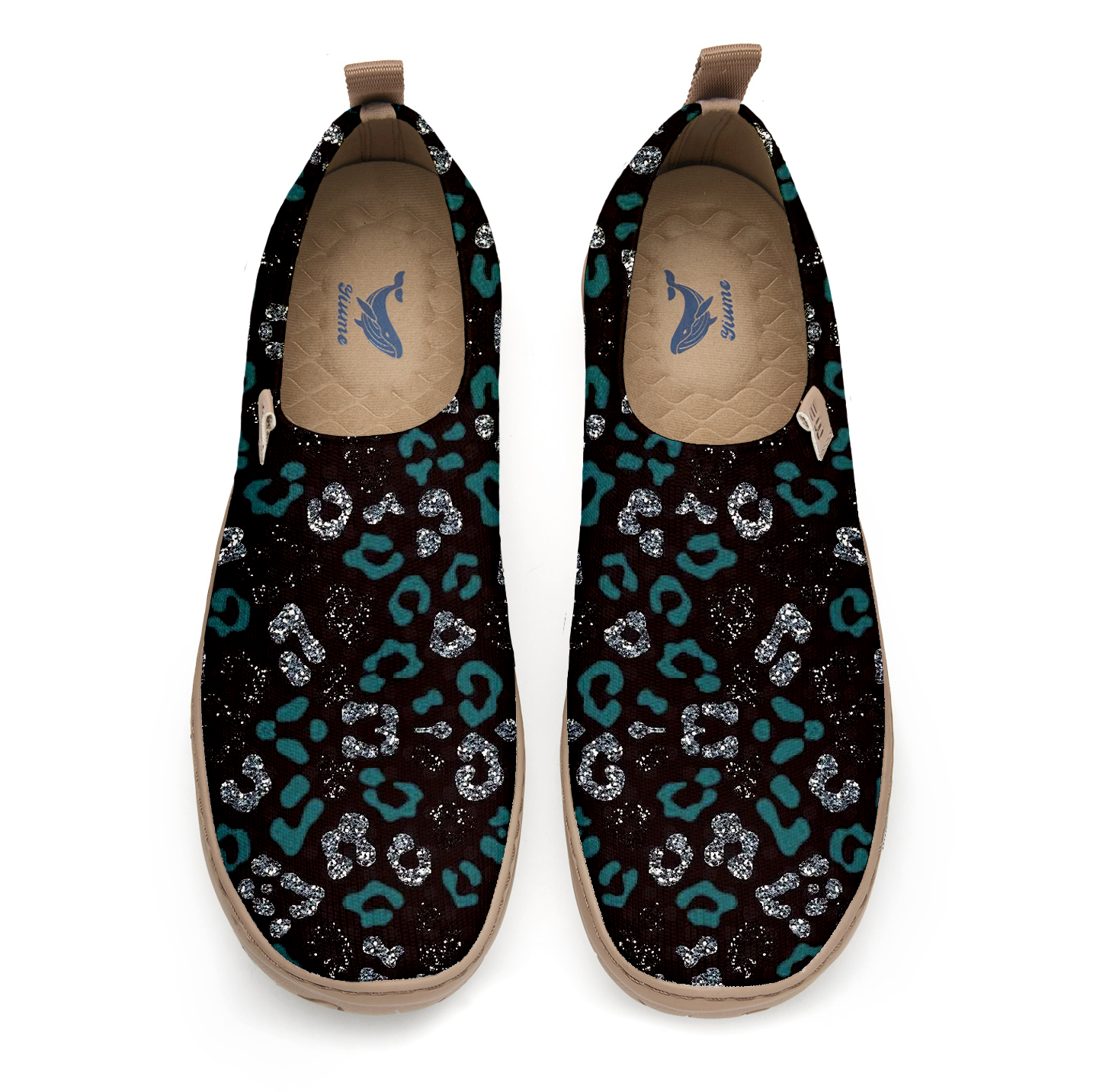 Yiume Women's Black And Green Leopard Print Slip-On Shoes Comfortable Breathable Knit Casual Footwear Stylish Travel-Friendly Loafers