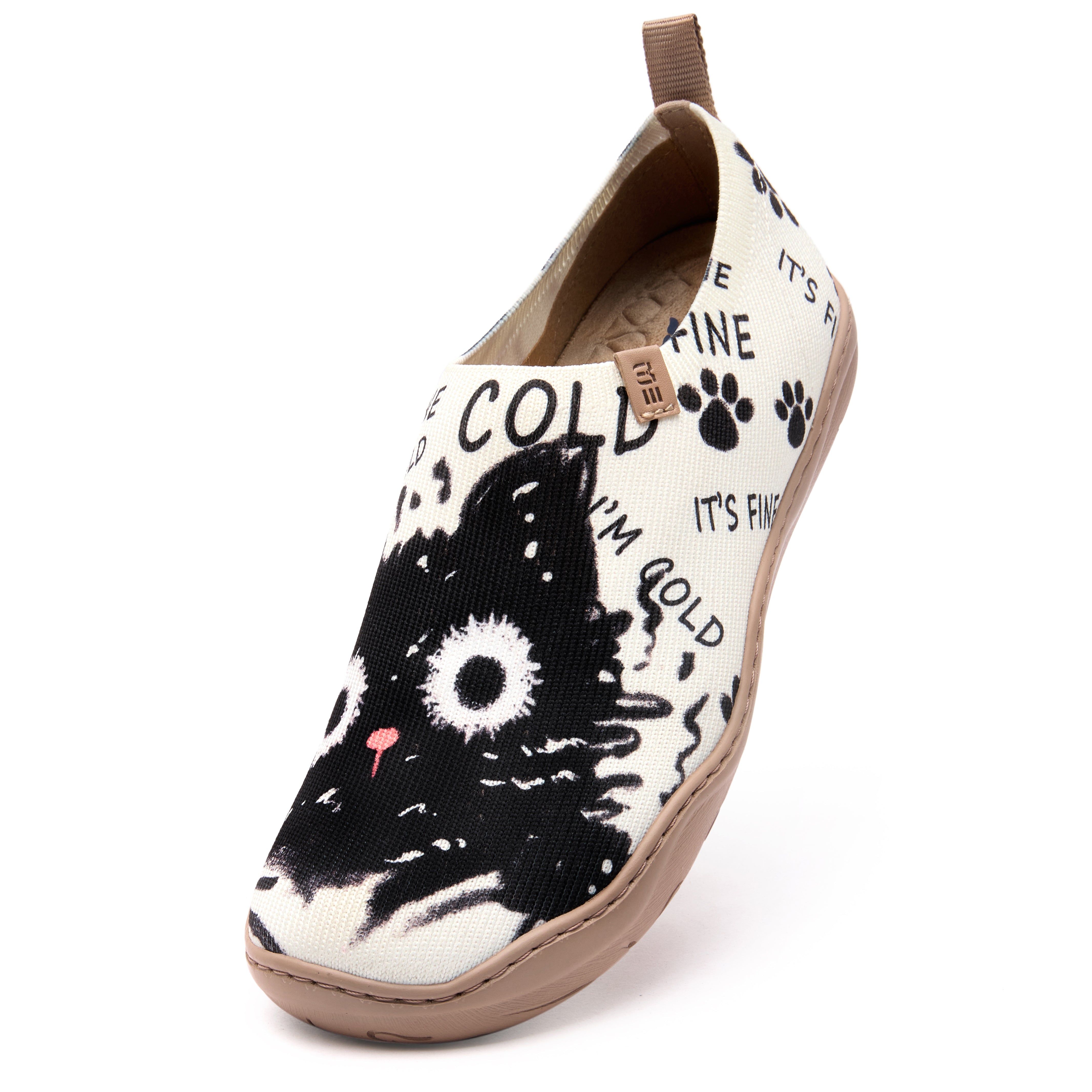 Black Cat Print Cute Women's Slip-On Shoes, 100% Polyester Textured Yarn, Painted Canvas Sneakers