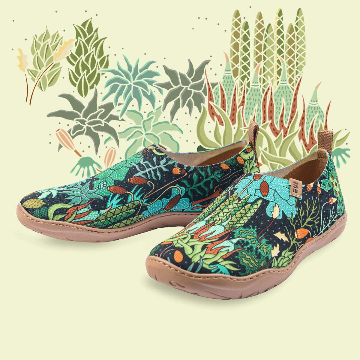 Moss Meadow by Ester Bernaldo De Quirós Women's Slip-On Shoes, 100% Polyester Textured Yarn, Painted Canvas Sneaker