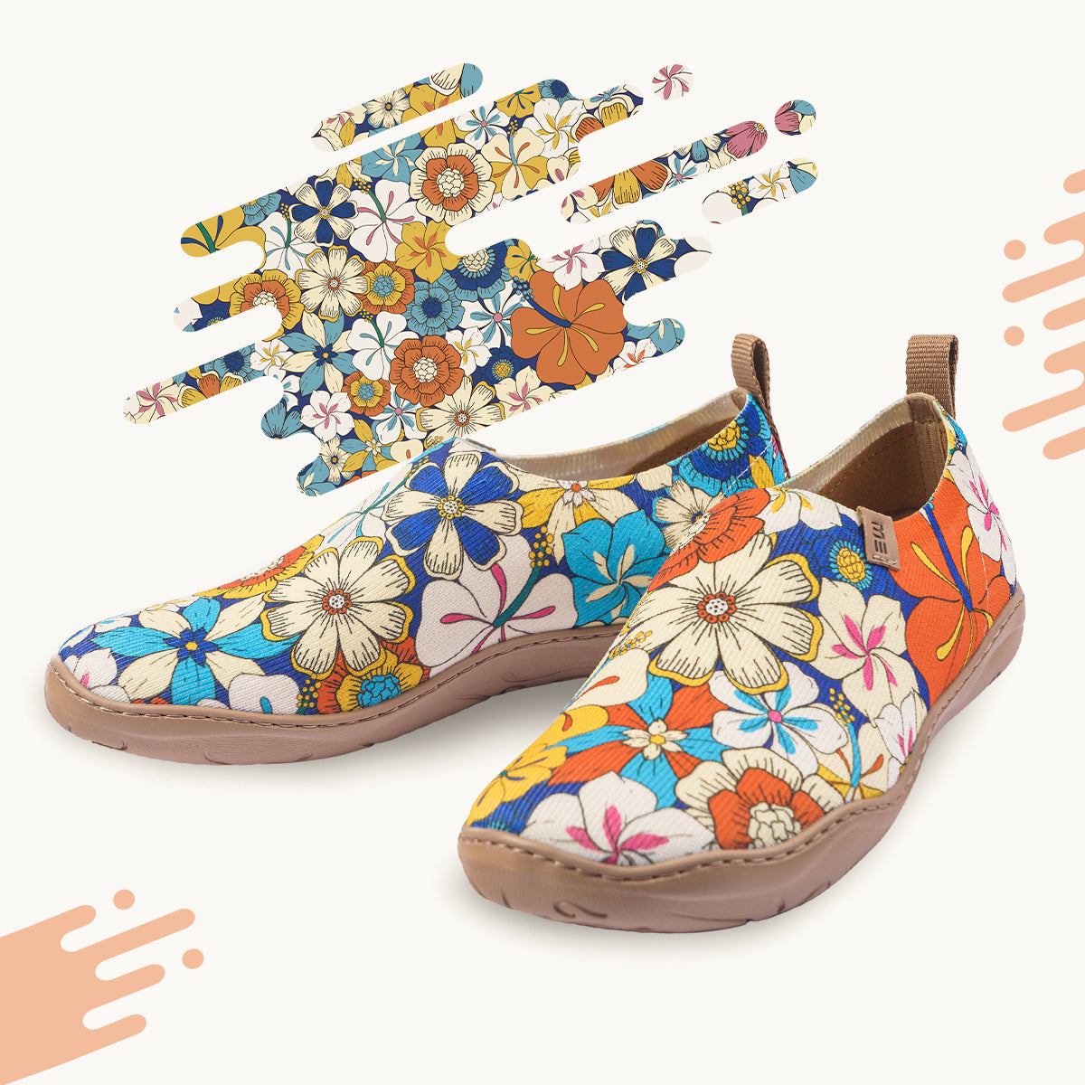 60's Floral Print by Samantha O'Malley Women's Slip-On Shoes, 100% Polyester Textured Yarn, Painted Canvas Sneaker