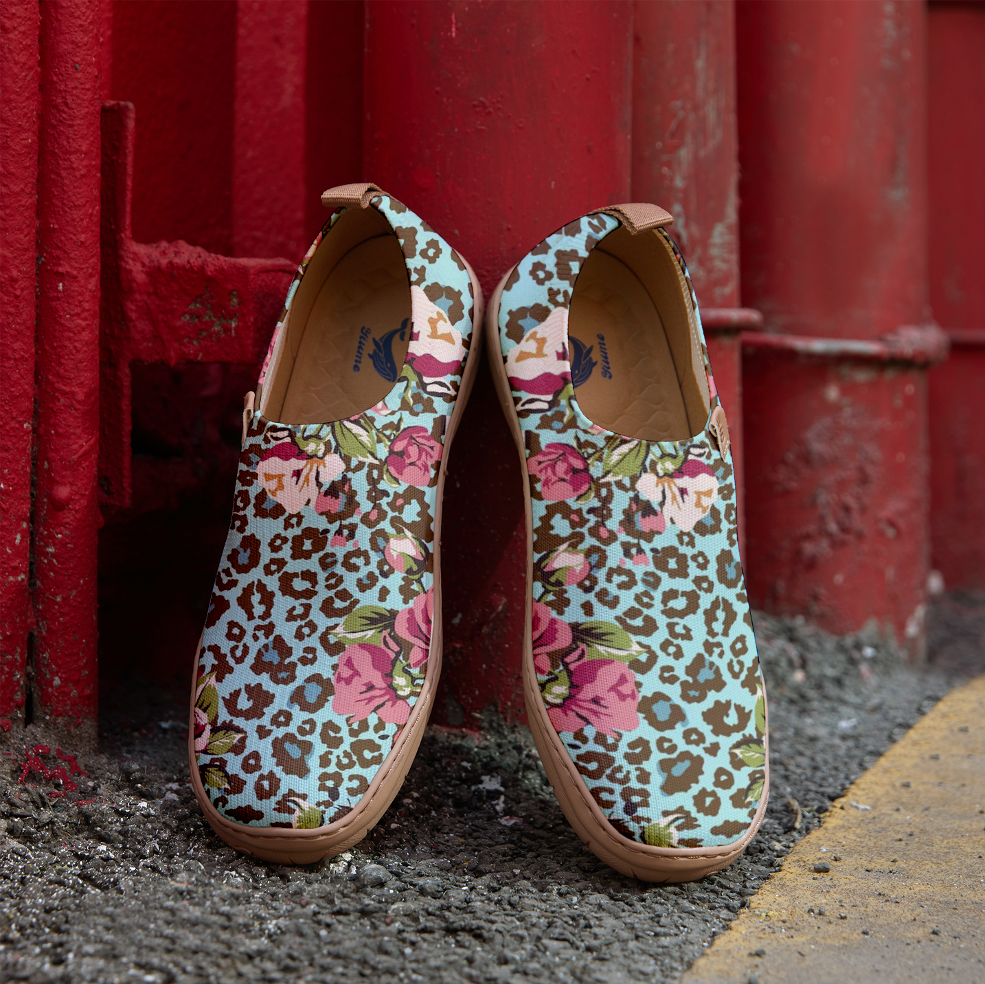 Yiume Women's Green Leopard Print Blossom Slip-On Shoes Comfortable Breathable Knit Casual Footwear Stylish Travel-Friendly Loafers