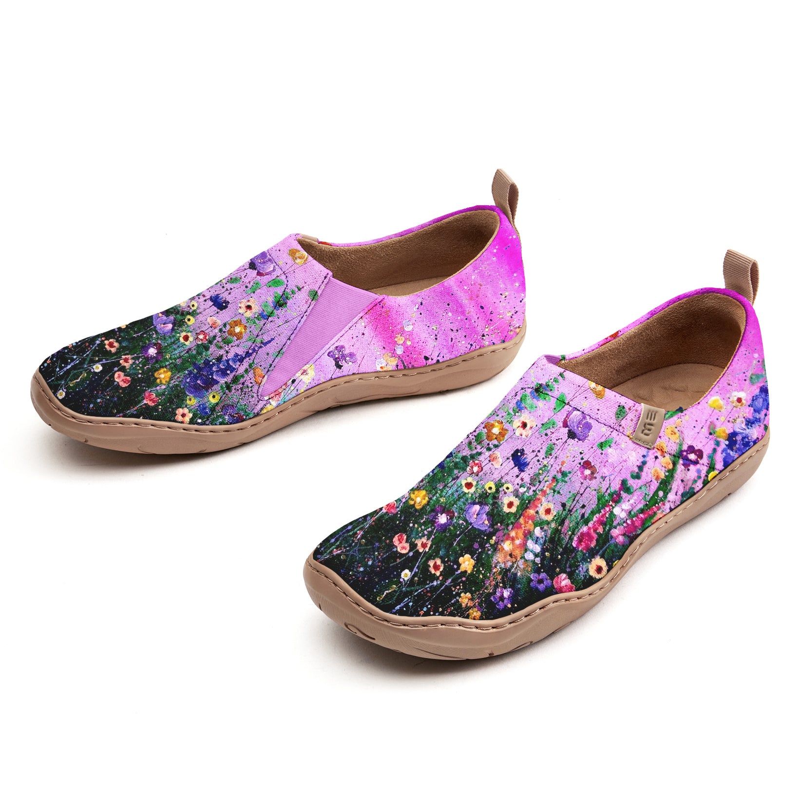 Yiume Women's Art Slip-On Casual Canvas Shoes Pink Hibiscus Bloom Painted,100% Cotton