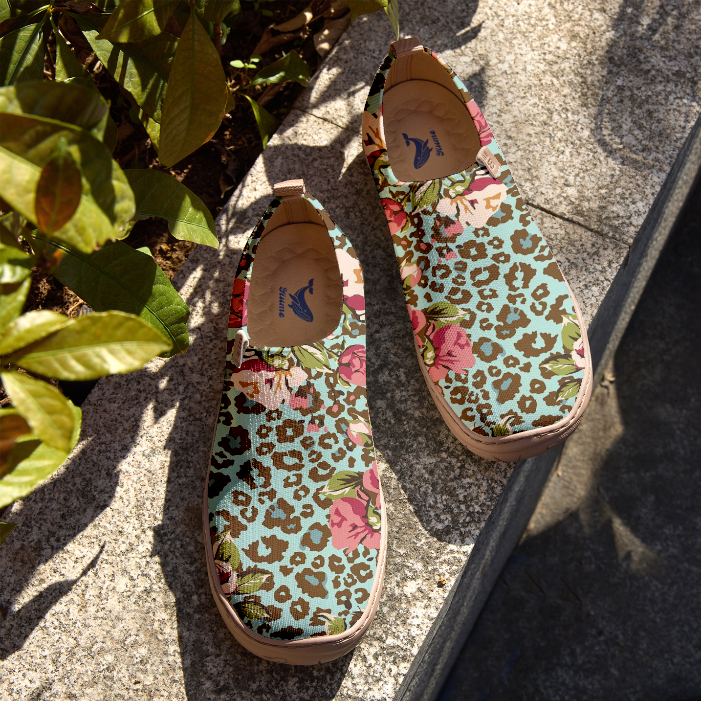 Yiume Women's Green Leopard Print Blossom Slip-On Shoes Comfortable Breathable Knit Casual Footwear Stylish Travel-Friendly Loafers