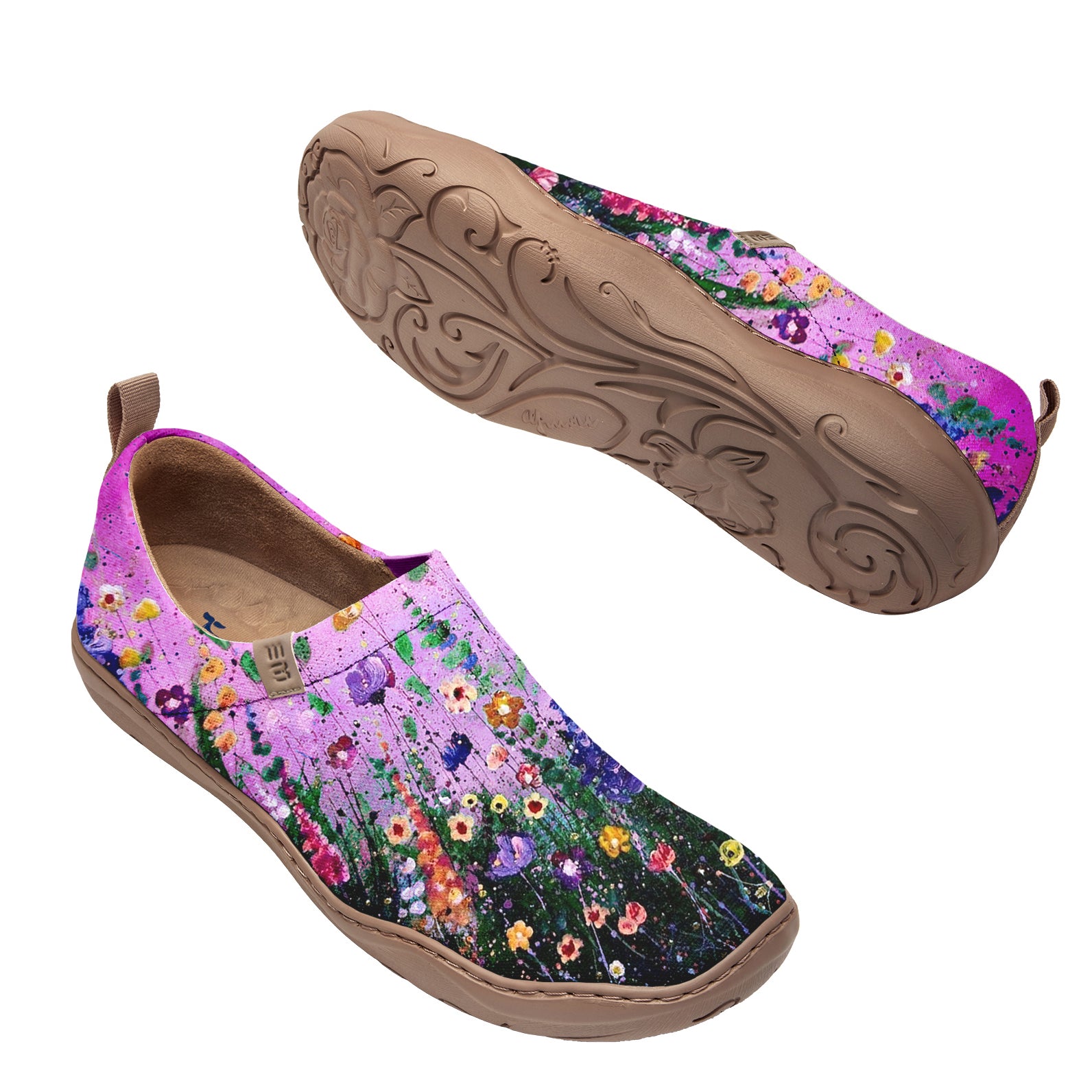 Yiume Women's Art Slip-On Casual Canvas Shoes Pink Hibiscus Bloom Painted,100% Cotton