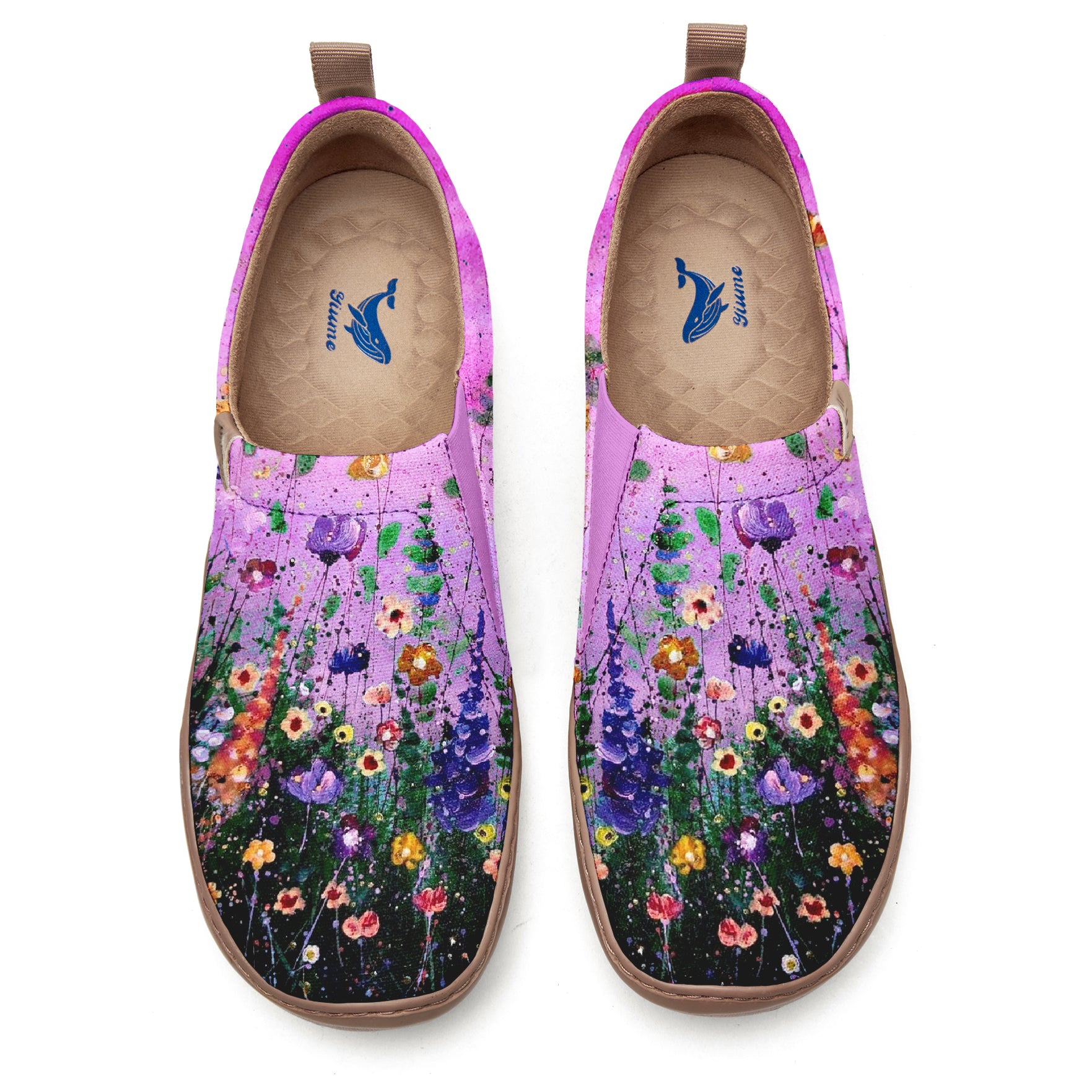 Yiume Women's Art Slip-On Casual Canvas Shoes Pink Hibiscus Bloom Painted,100% Cotton