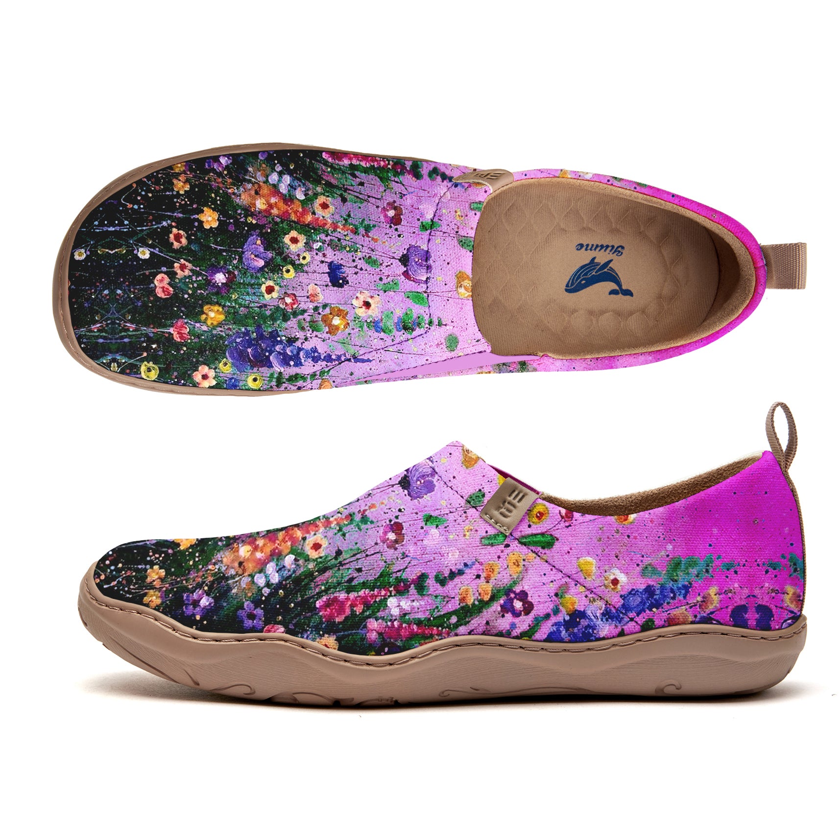 Yiume Women's Art Slip-On Casual Canvas Shoes Pink Hibiscus Bloom Painted,100% Cotton