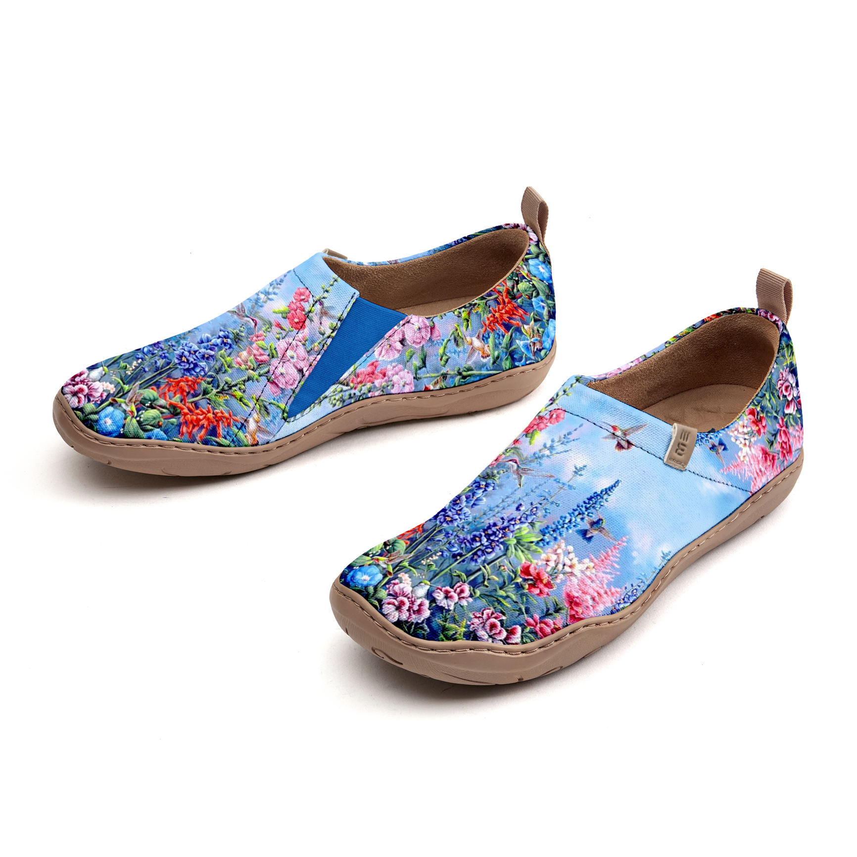 Women's Shoes With Blue Realistic Oil Painting Of Flowers And Birds