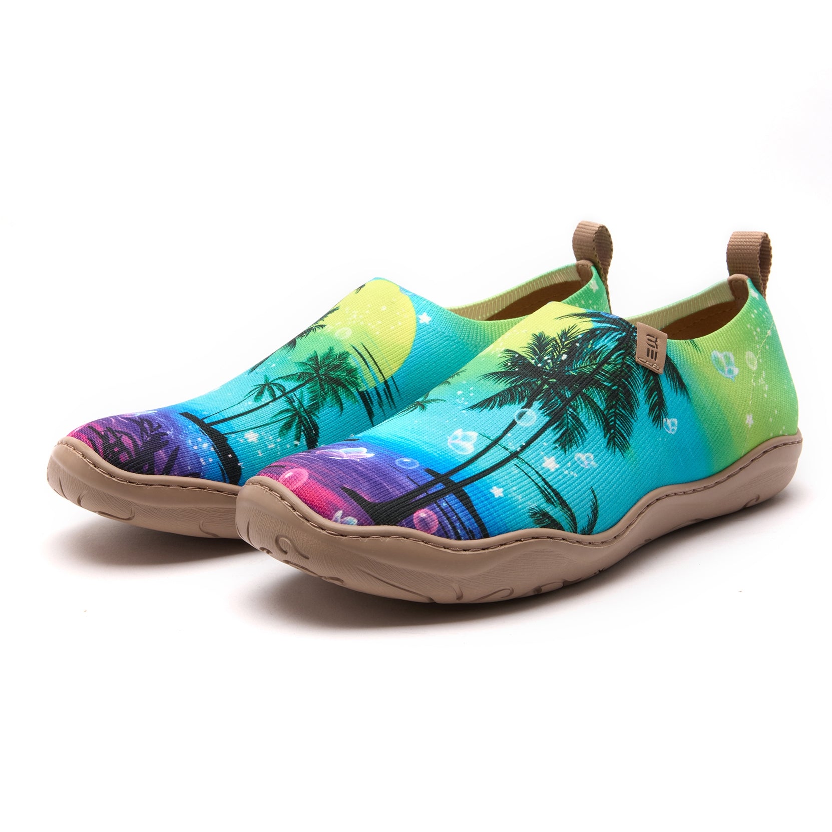 Coconut Palm Sun Women's Slip-On Shoes, 100% Polyester Textured Yarn, Painted Canvas Sneakers