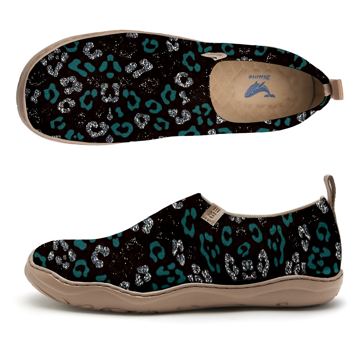 Yiume Women's Black And Green Leopard Print Slip-On Shoes Comfortable Breathable Knit Casual Footwear Stylish Travel-Friendly Loafers