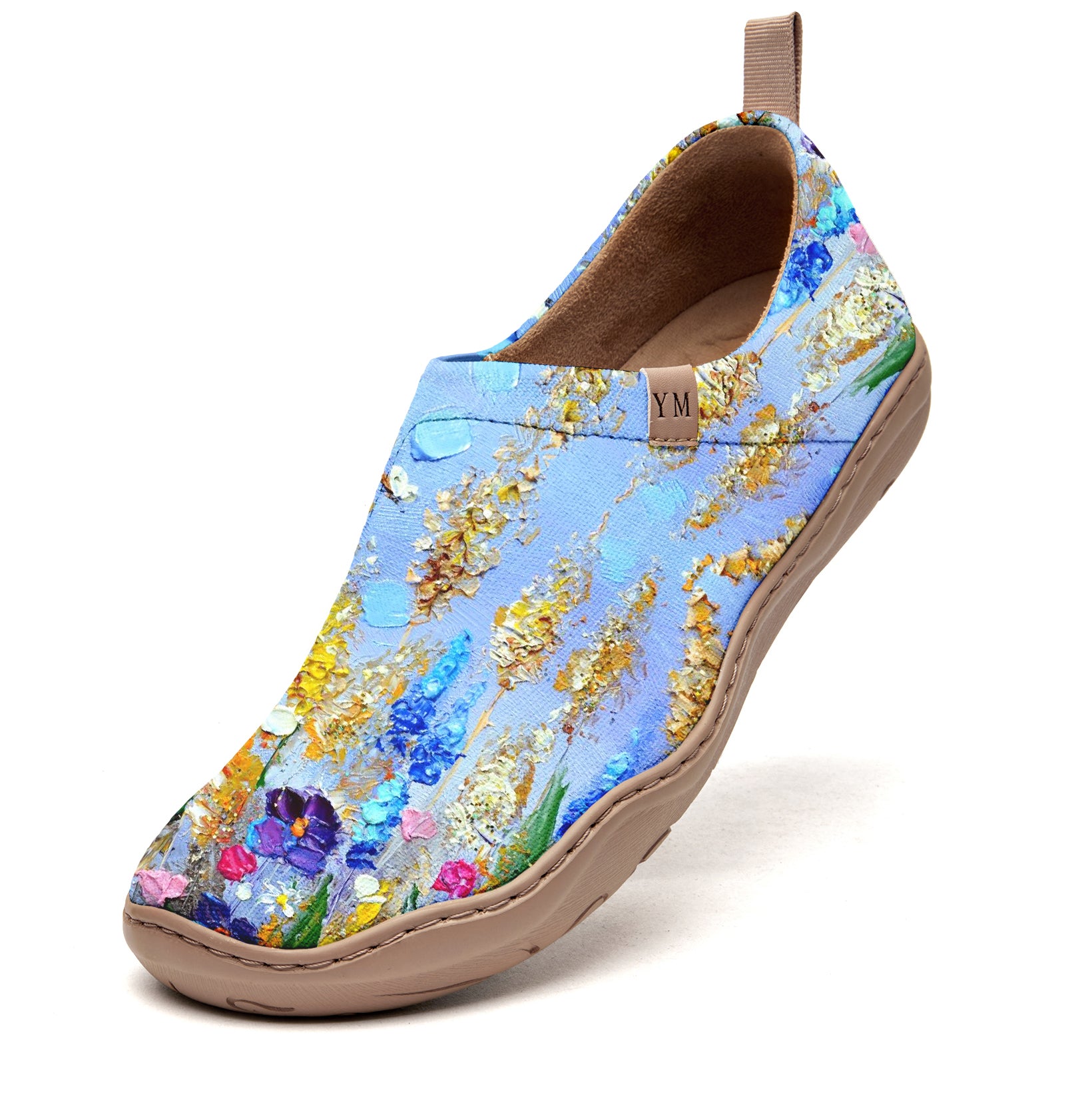 Yiume Women's Art Floral Slip-On Casual Canvas Sneakers Lavender Oil Painting Blue Painted