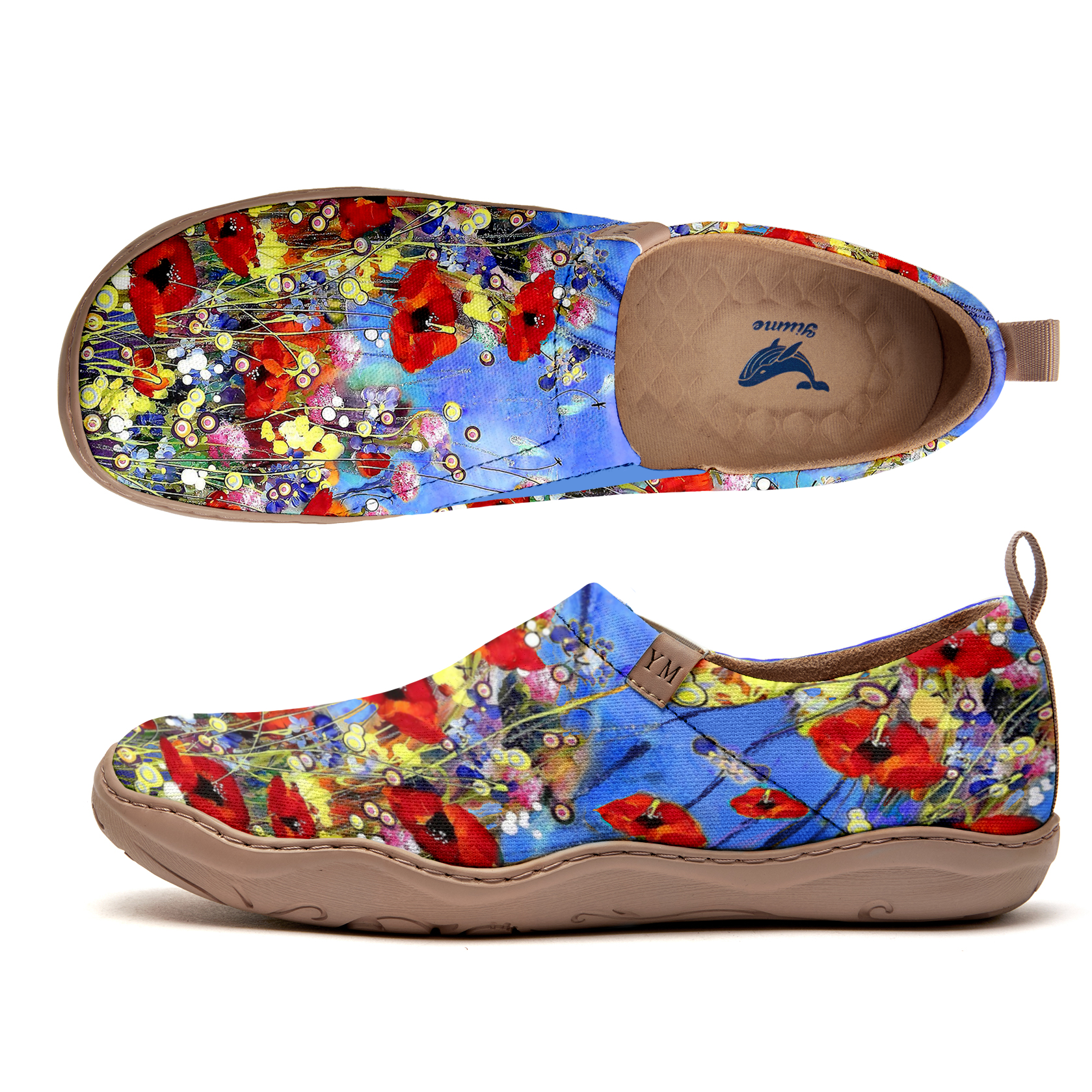 Yiume Women's Art Slip-On Casual Canvas Shoes Wildflower Whisper Blue Painted,100% Cotton