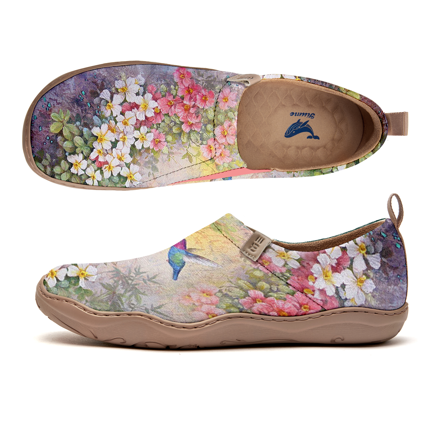 Yiume Women's Art Slip-On Casual Canvas Shoes Floral Hummingbird Whimsy Print Painted,100% Cotton