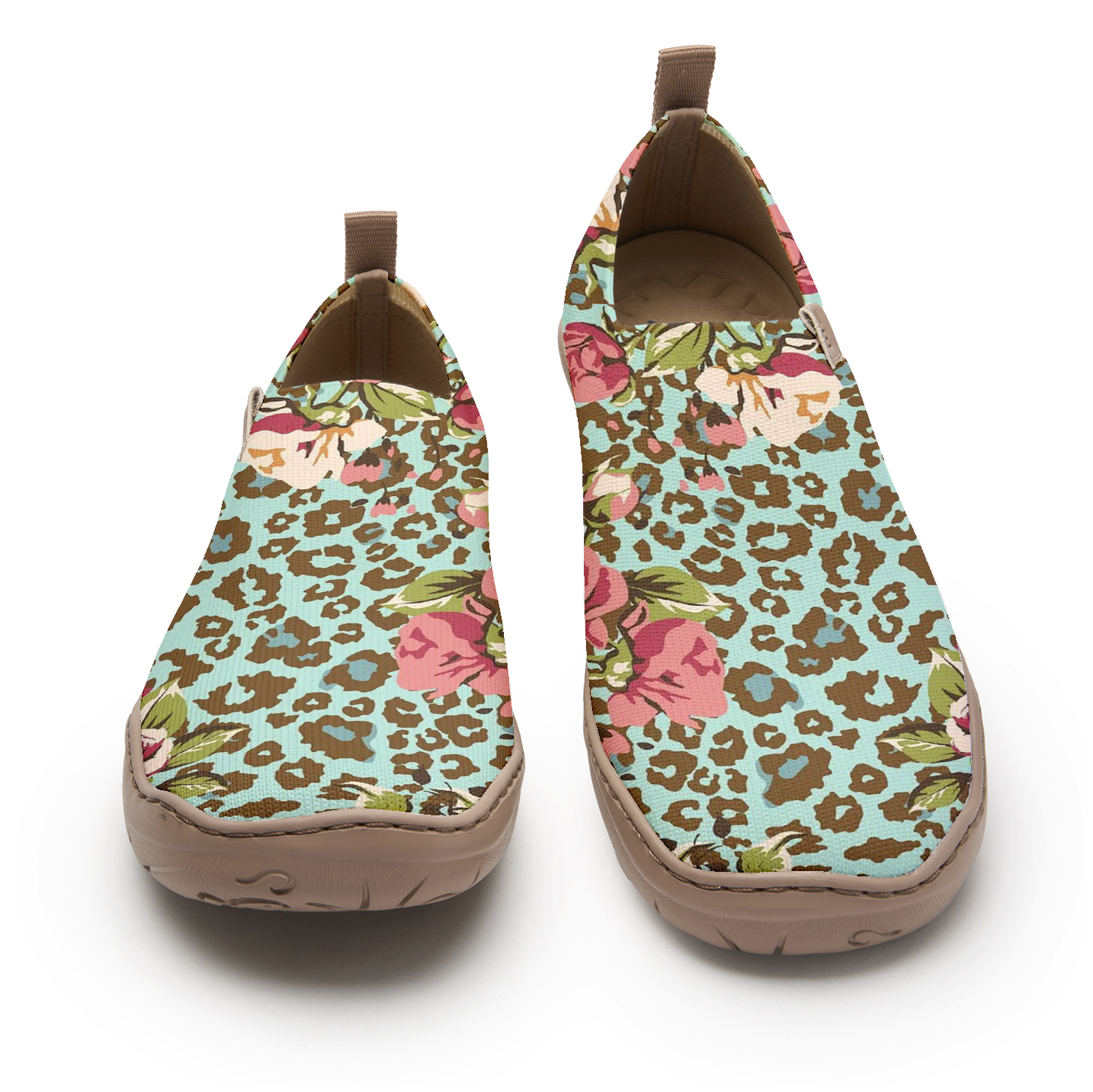 Yiume Women's Green Leopard Print Blossom Slip-On Shoes Comfortable Breathable Knit Casual Footwear Stylish Travel-Friendly Loafers
