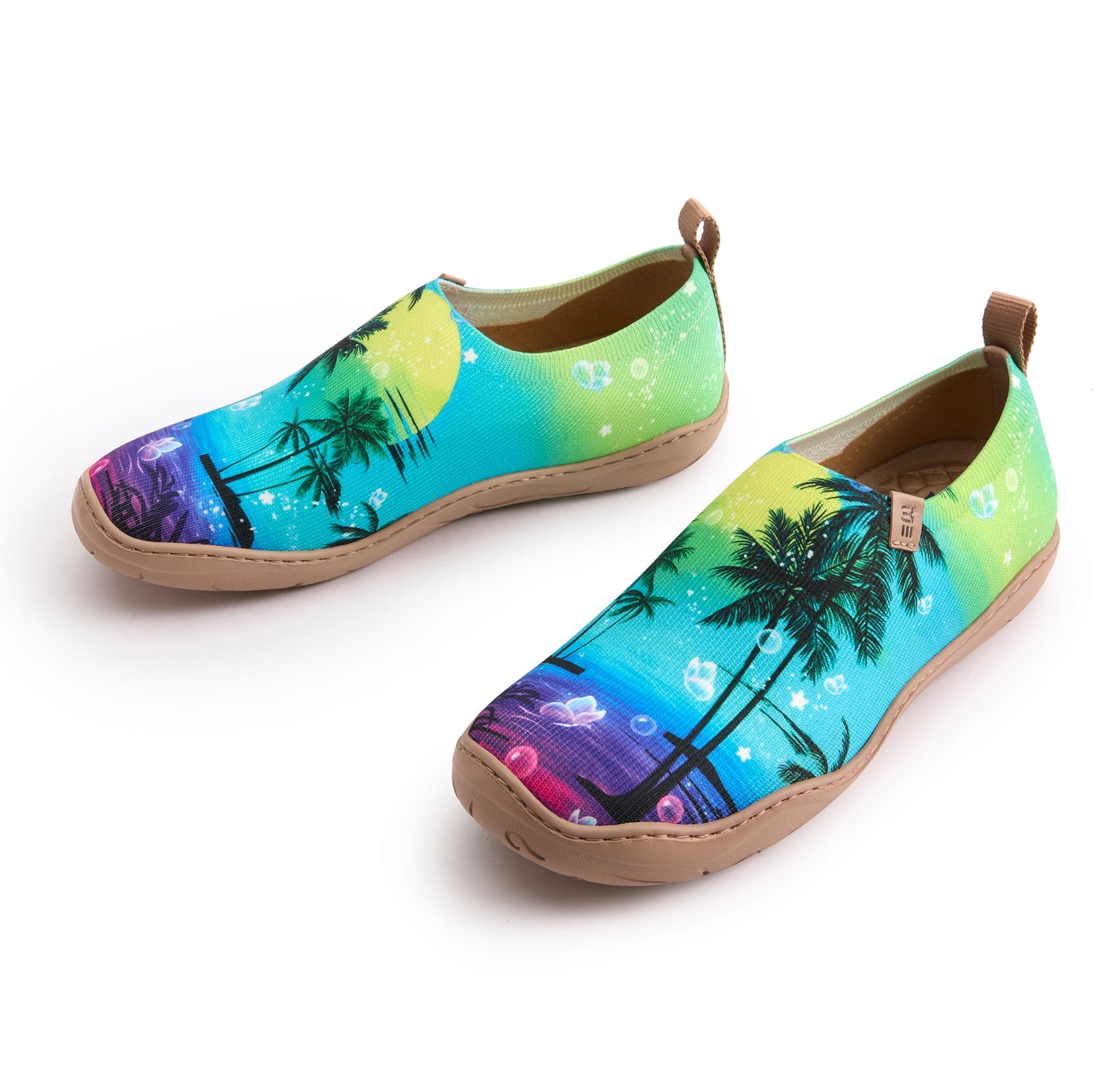 Coconut Palm Sun Women's Slip-On Shoes, 100% Polyester Textured Yarn, Painted Canvas Sneakers