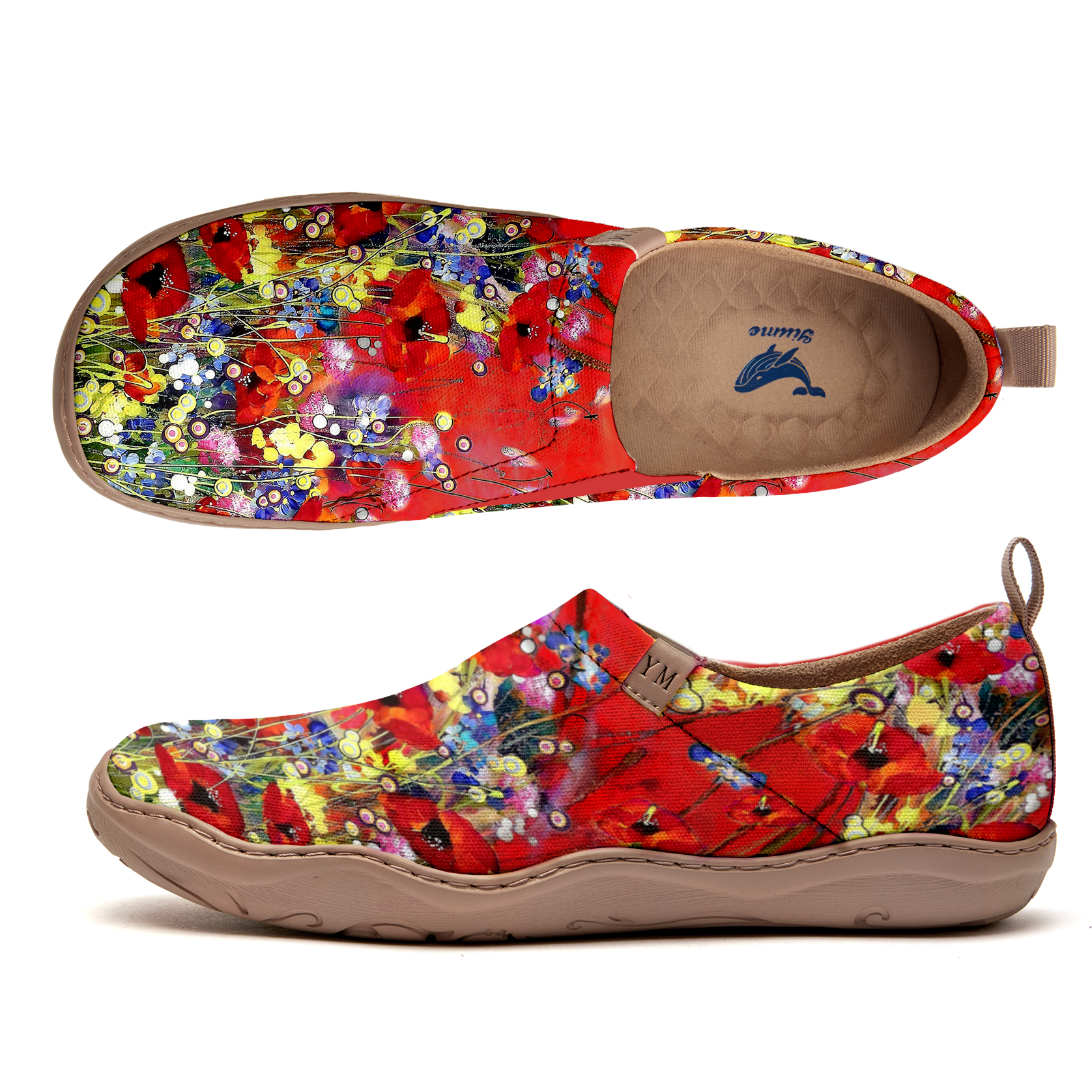 Yiume Women's Art Slip-On Casual Canvas Shoes Wildflower Whisper Red Painted,100% Cotton