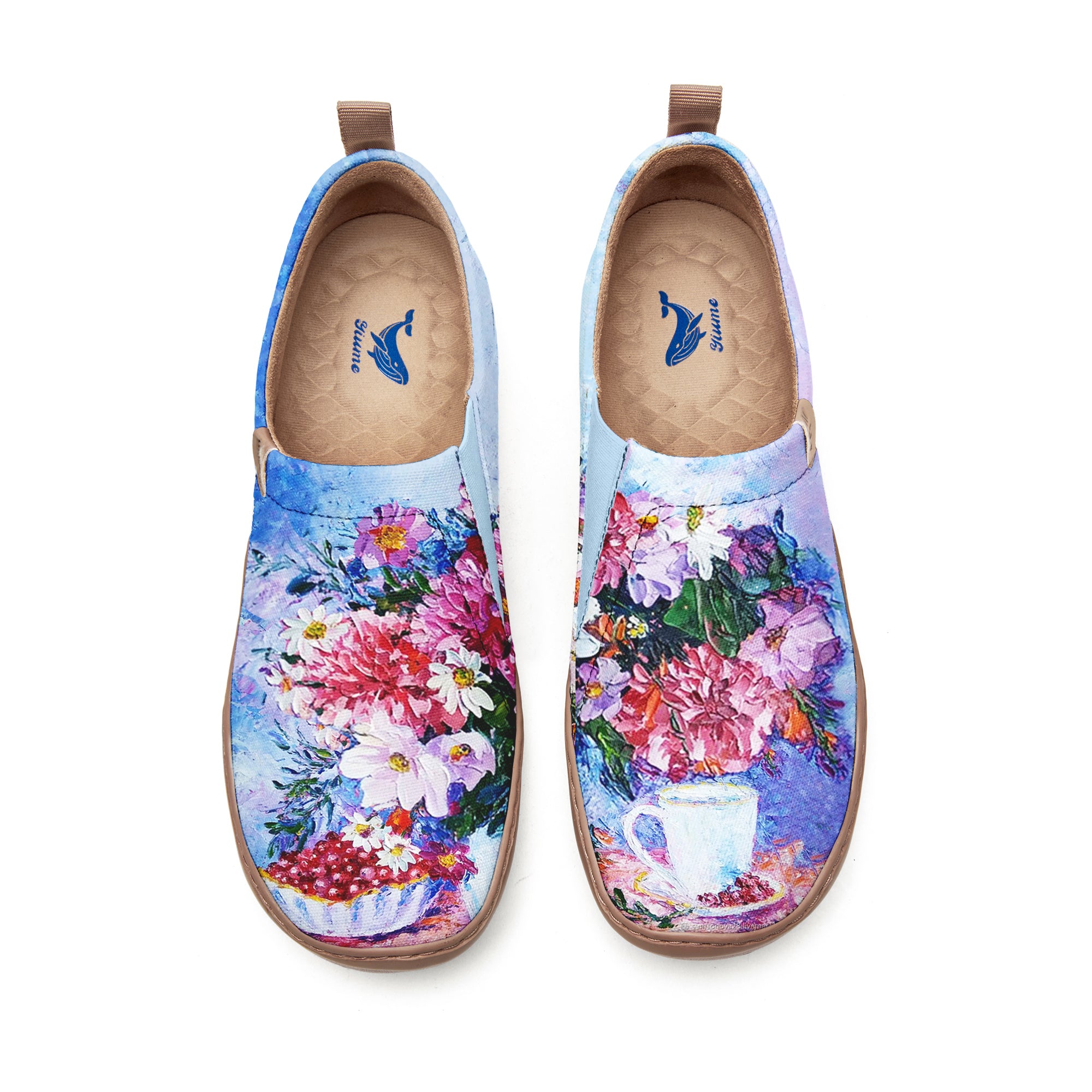 Yiume Women's Art Slip-On Casual Canvas Shoes Pink And Blue Floral Oil Print Painted,100% Cotton
