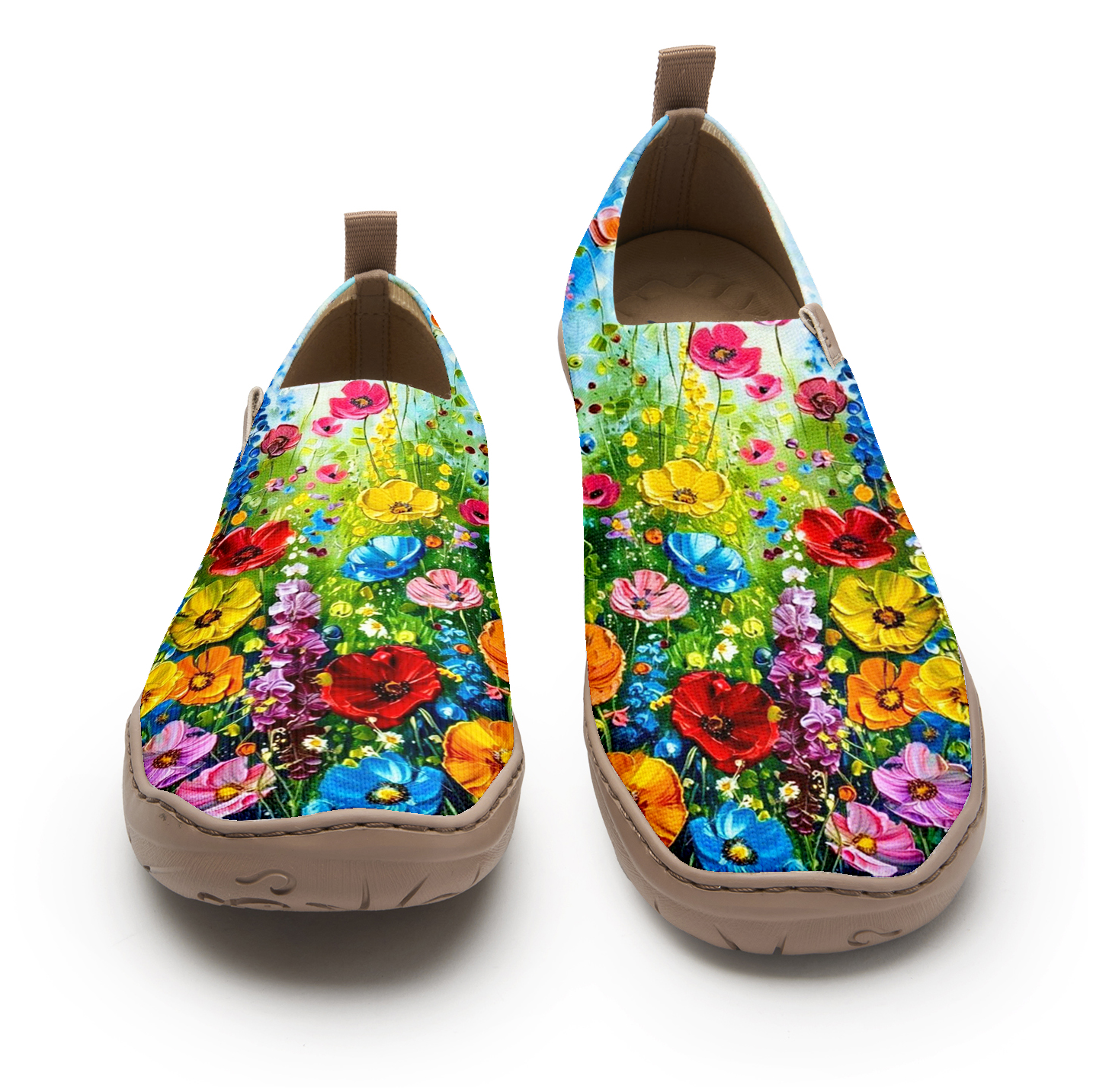 Yiume Women's Art Slip-On Shoes Comfortable Breathable Knit Casual Footwear,Colorful Oil Painting Flowers