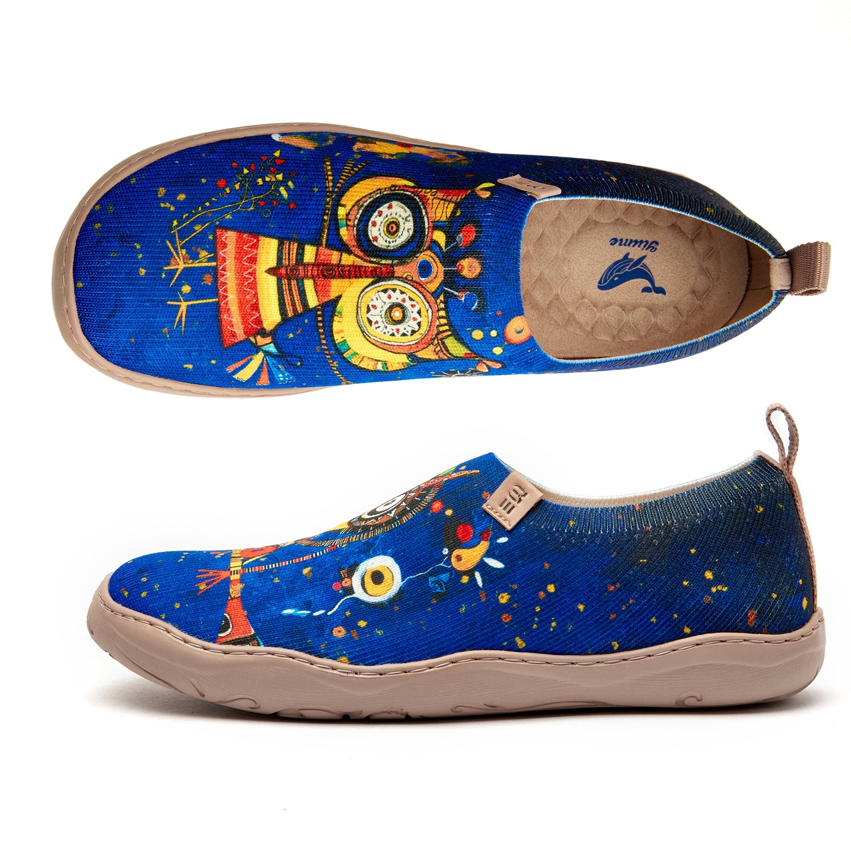 Women's Foldable Loafers, Funny Owl Painted Canvas Slip-On Sneakers, 100% Polyester Textured Yarn