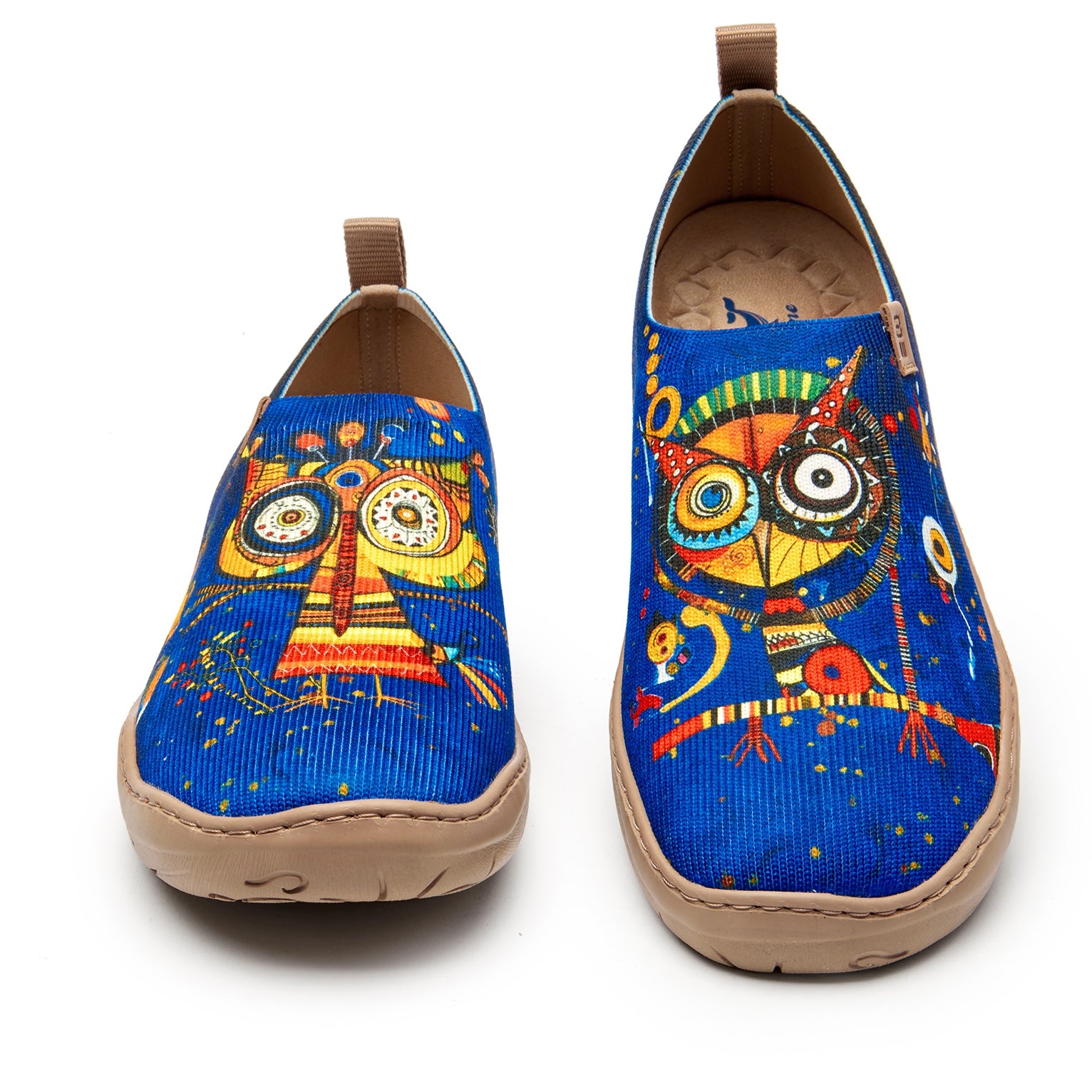 Women's Foldable Loafers, Funny Owl Painted Canvas Slip-On Sneakers, 100% Polyester Textured Yarn