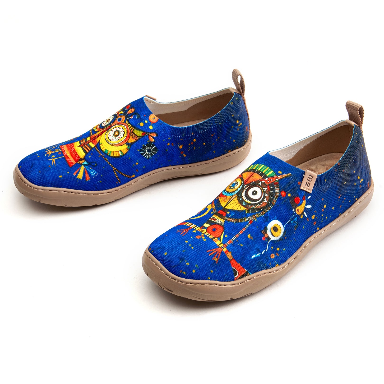 Women's Foldable Loafers, Funny Owl Painted Canvas Slip-On Sneakers, 100% Polyester Textured Yarn