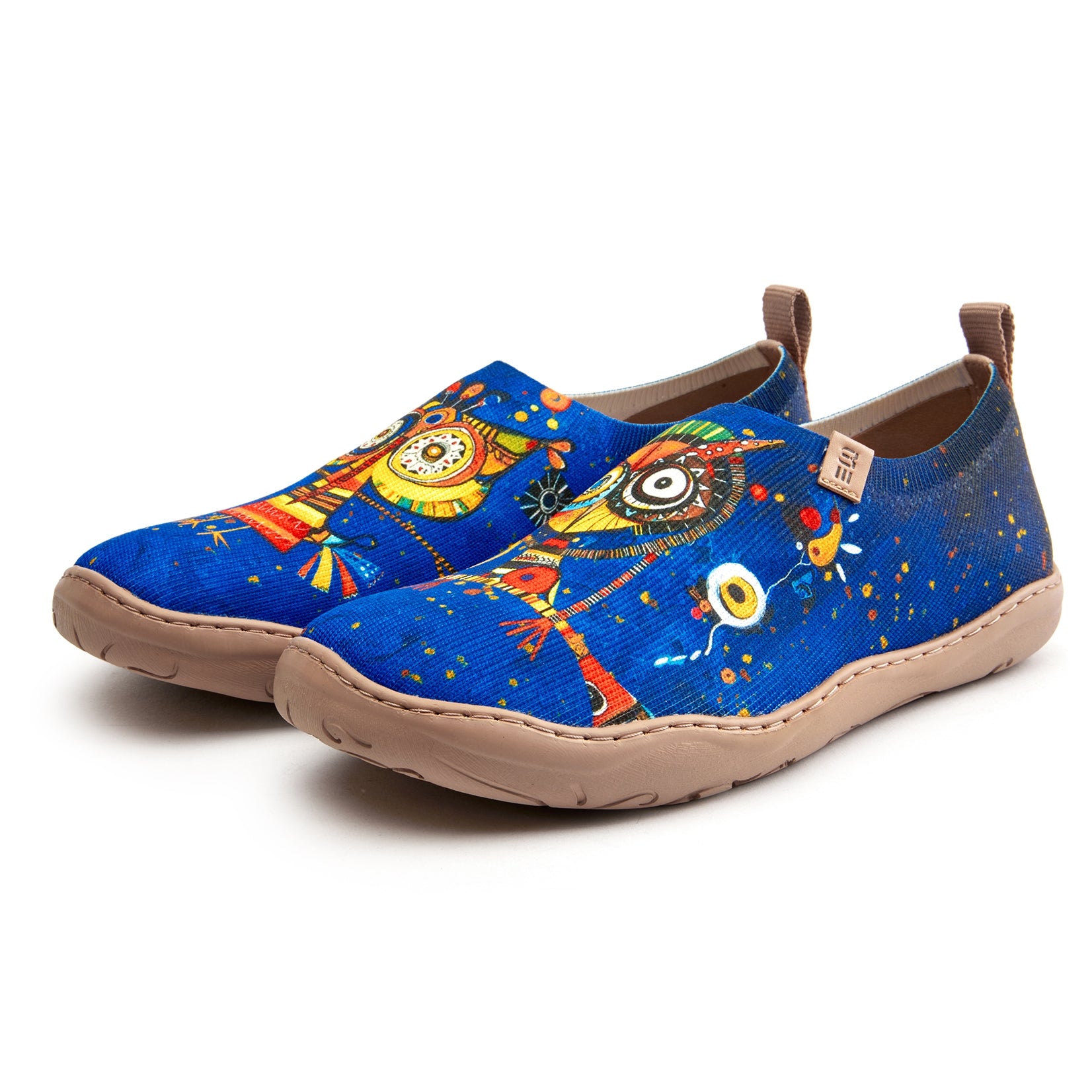 Women's Foldable Loafers, Funny Owl Painted Canvas Slip-On Sneakers, 100% Polyester Textured Yarn